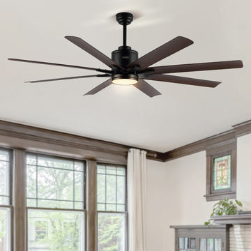 Octo 66" Contemporary Industrial Iron/Plastic Mobile-App/Remote-Controlled 6-Speed Ceiling Fan with Integrated LED Light